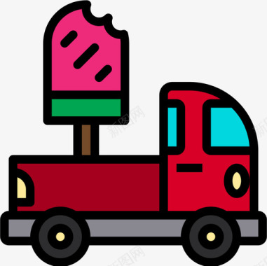 食品车街头食品线性颜色图标图标