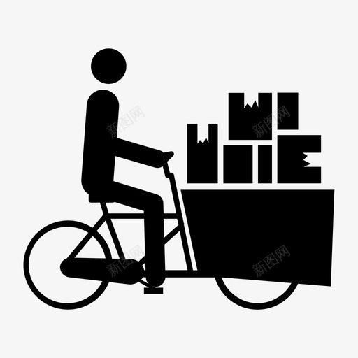 黑色载货自行车包一堆箱邮递员图标svg_新图网 https://ixintu.com 一堆箱 盒装胶带 自行车送货 邮递员 黑色载货自行车包