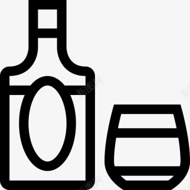 威士忌瓶和玻璃杯酒精杯子图标图标