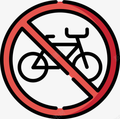 禁止自行车信号和禁令6线颜色图标图标