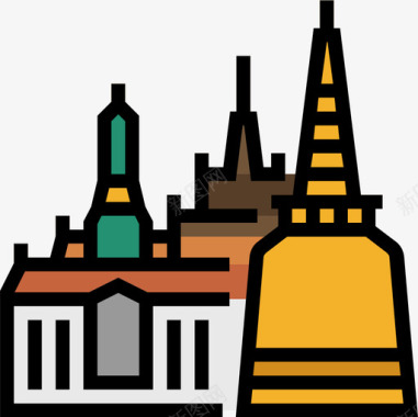 曼谷宫殿标志和地标4线条色彩图标图标