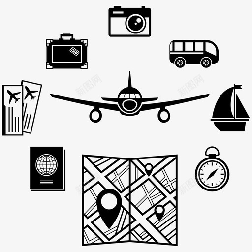 国外旅行国外飞机图标svg_新图网 https://ixintu.com 国外 地图 旅行 飞机