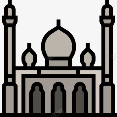 清真寺亚洲国家地标性建筑4座线条色彩图标图标