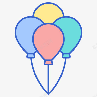 气球马戏团76线性颜色图标图标