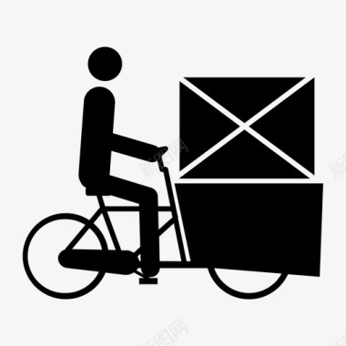 黑色货运自行车大十字架货运自行车邮递员图标图标