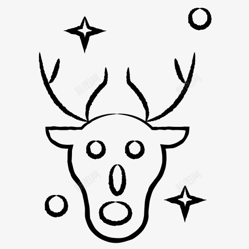 驯鹿圣诞节星星图标svg_新图网 https://ixintu.com 冬天 圣诞 圣诞节 星星 涂鸦 驯鹿