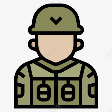 士兵工作和职业3线性颜色图标图标