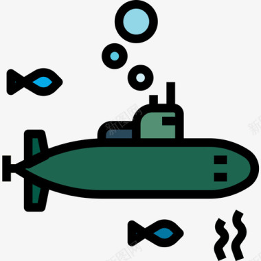 潜艇运输122线性颜色图标图标