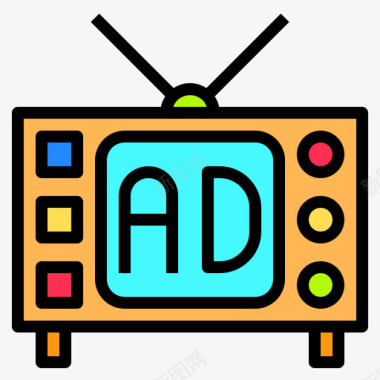 电视广告55线性彩色图标图标