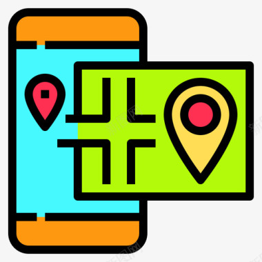 智能手机导航和地图27线性颜色图标图标