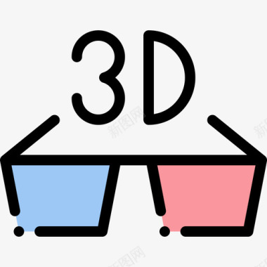 3d眼镜电影工业12线性彩色图标图标