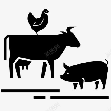 农场动物鸡牛图标图标