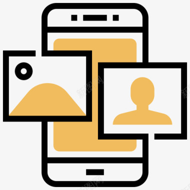 多媒体资料智能手机应用程序5黄色阴影图标图标