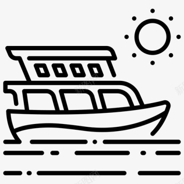 游艇和太阳海洋旅游图标图标