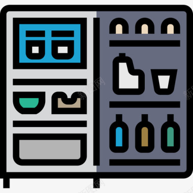 冰箱厨房和炊具4线性颜色图标图标