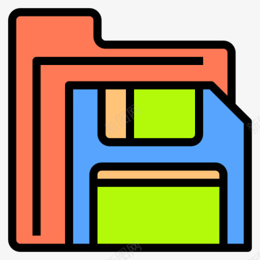 软盘文件夹和文件6线性颜色图标图标