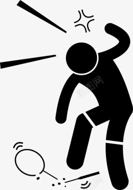 愤怒的羽毛球运动员破坏球拍图标图标