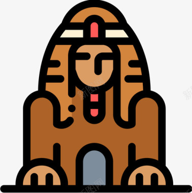 埃及吉萨大狮身人面像36线性颜色图标图标