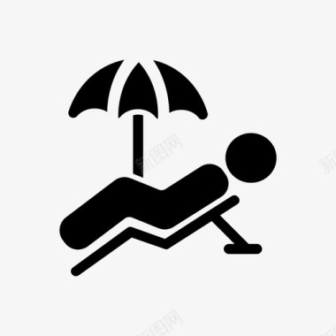 雨伞日光浴海滩雕纹图标图标