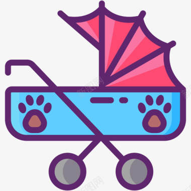婴儿车宠物美容3线性颜色图标图标