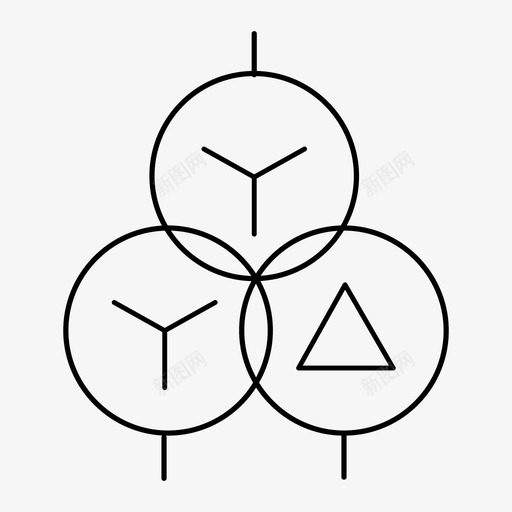 三绕组变压器 （星形-星形-三角形连接）svg_新图网 https://ixintu.com 三绕组变压器 （星形-星形-三角形连接） sanrzbyq_i