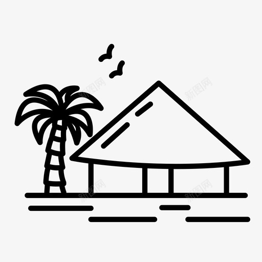 草屋海滩夏季图标svg_新图网 https://ixintu.com 夏季 度假 收藏 海滩 热带 草屋