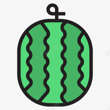 西瓜水果和蔬菜2线颜色图标图标