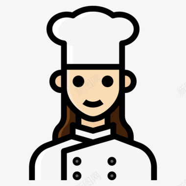 厨师职业女性3线性颜色图标图标