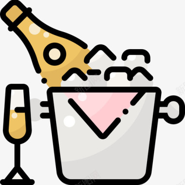 香槟202婚礼线性颜色图标图标