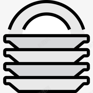 盘子厨房和炊具4线性颜色图标图标