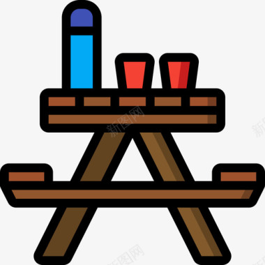 野餐桌野餐57线性颜色图标图标