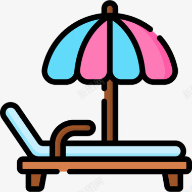 躺椅暑假35线性颜色图标图标