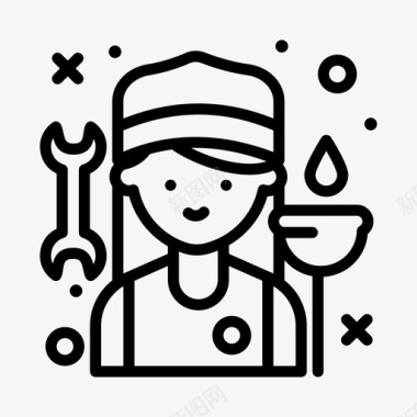 水管工女性职业1直系图标图标