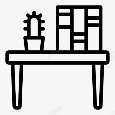 桌子和仙人掌书家具图标图标