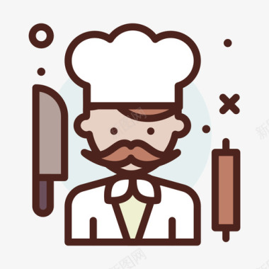 厨师男性职业3线性颜色图标图标