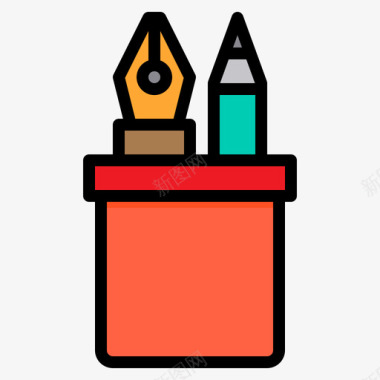 铅笔盒文具和办公室16线性颜色图标图标