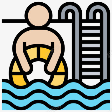 游泳池酒店服务32线性颜色图标图标