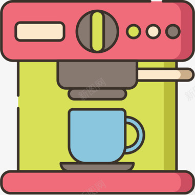 咖啡机露营129线性颜色图标图标