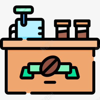 收银台咖啡店97线性颜色图标图标