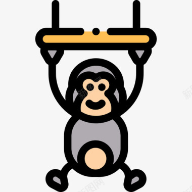 猴子马戏团66线性颜色图标图标