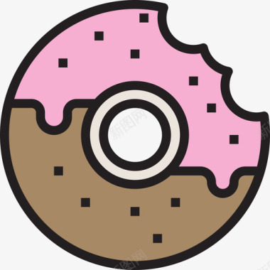 甜甜圈91号餐厅线性颜色图标图标