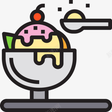 冰淇淋91号餐厅线性颜色图标图标