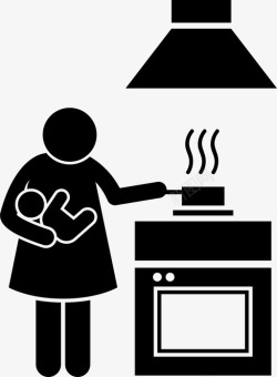 帮妈妈做饭一边做饭一边哺乳宝宝忙图标高清图片