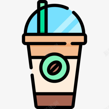 冰咖啡咖啡店97线性颜色图标图标