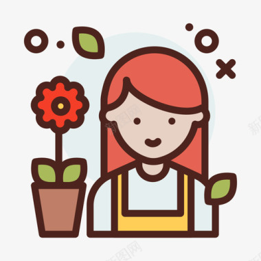 园丁女性职业线性颜色图标图标
