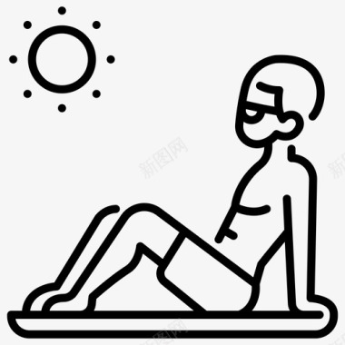 男士坐日光浴海滩放松图标图标