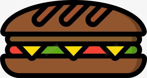 三明治野餐57线性颜色图标图标