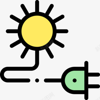 太阳可持续能源37线性颜色图标图标