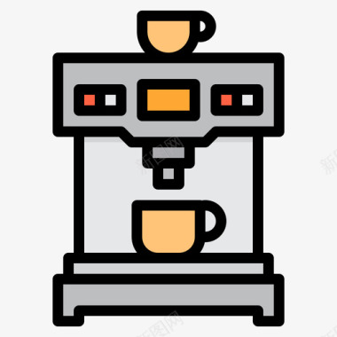 咖啡机42号咖啡厅线性颜色图标图标
