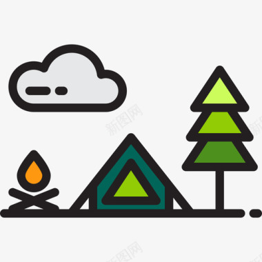 露营户外露营1线性颜色图标图标